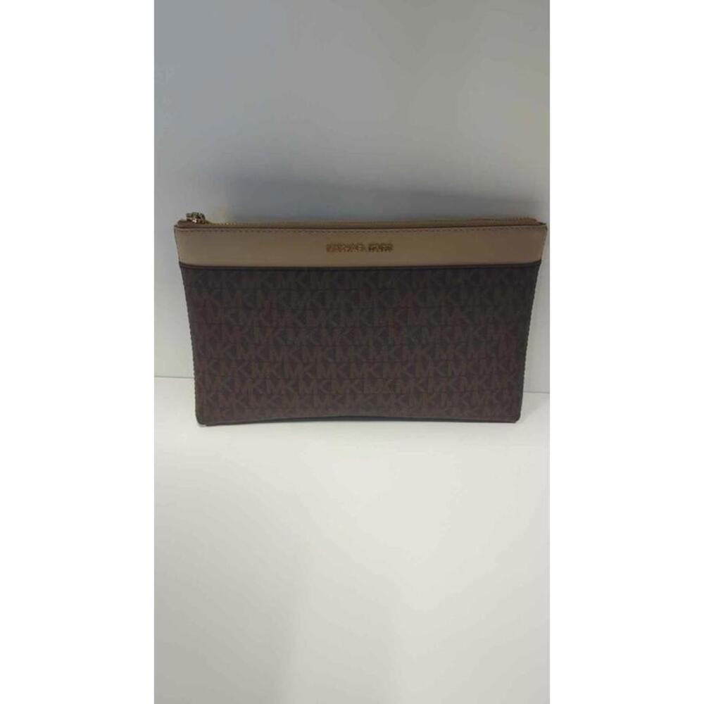 Michael Kors MK Logo Brown Beige Pouch